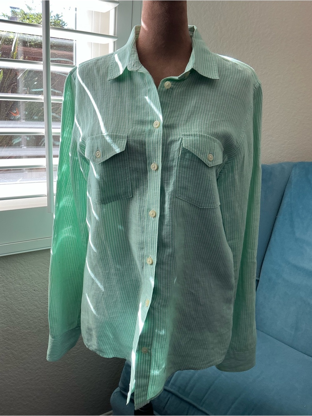 Banana Republic Mint Green Striped Button-Down Shirt